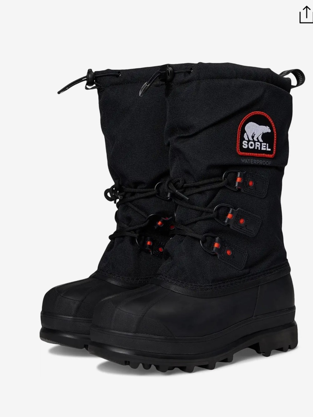 Sorel Men's Black Tall Waterproof Snow Boots with Red Accents